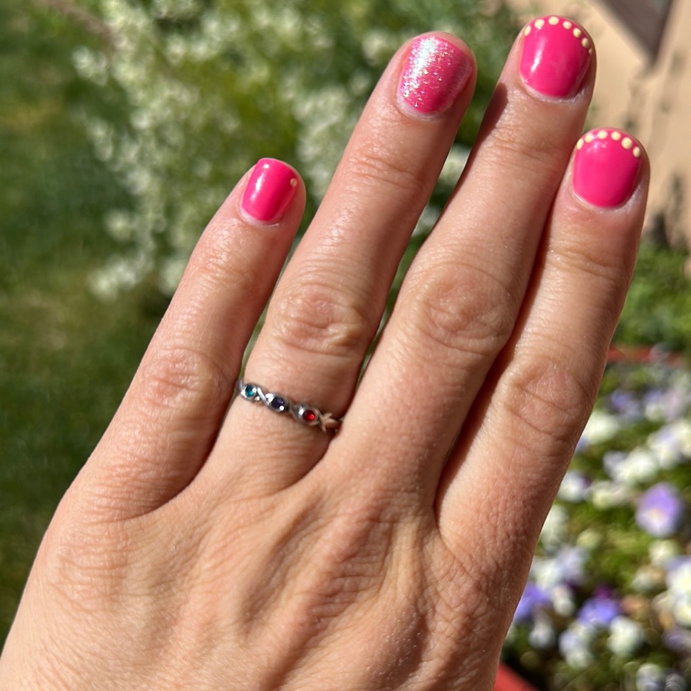 Red, Purple & Blue Dainty Ring with Decorative Details Size 7